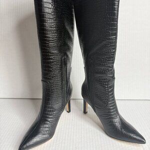 NINE WEST Maxim Black Crocodile High Heel  Boots